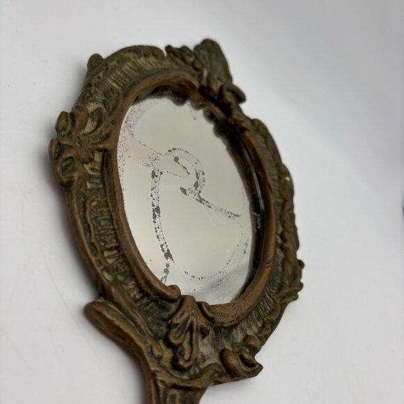 Vintage Brass Oval Hand Held Antique Style Vanity Collectible Mirror - Picture 3 of 16